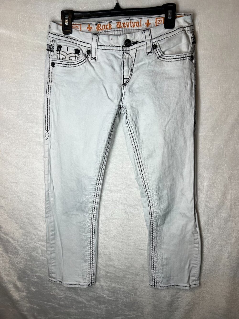 Rock revival designer capri white & black  edgy jeans womens size 27